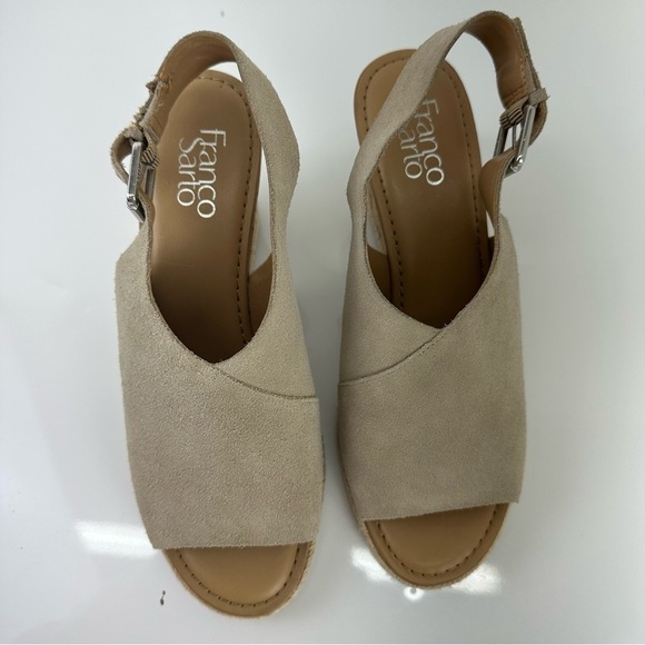 Franco Sarto Julien wedge Sandal suede Taupe Espadrilles 9.5 casual boho western - Picture 7 of 8